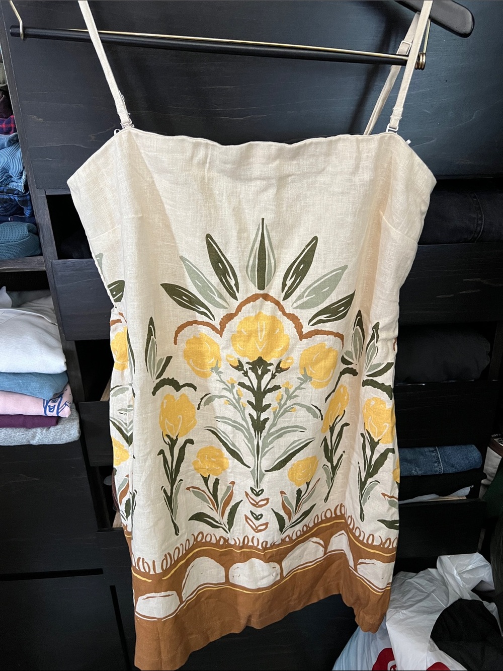 Abercrombie Cream Floral Print Spaghetti Strap Sundress with Yellow Blooms